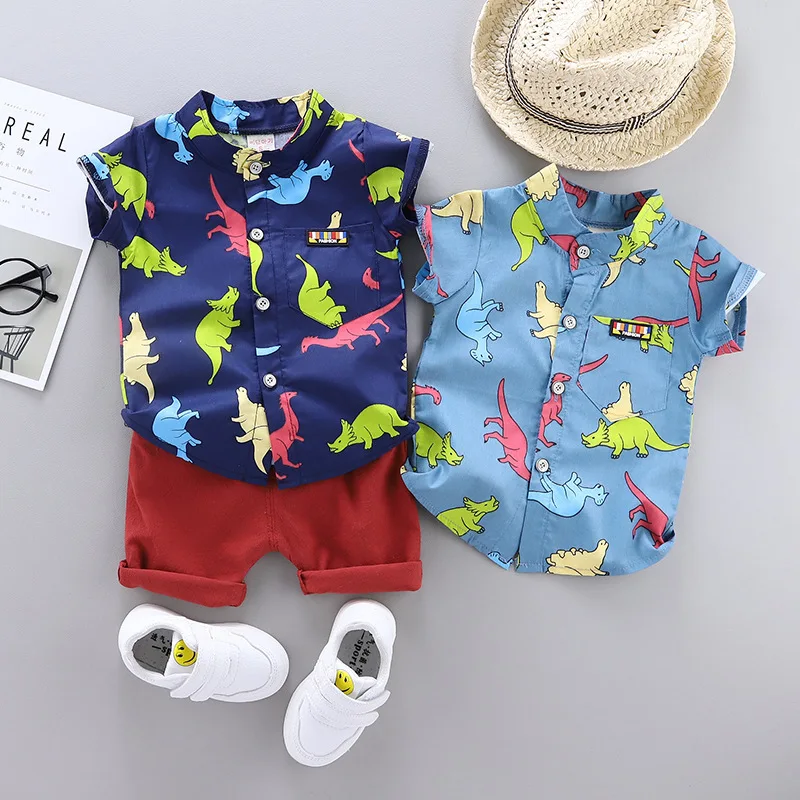Summer baby suit Korean boy cartoon thin dinosaur Shirt Short Sleeve Cover