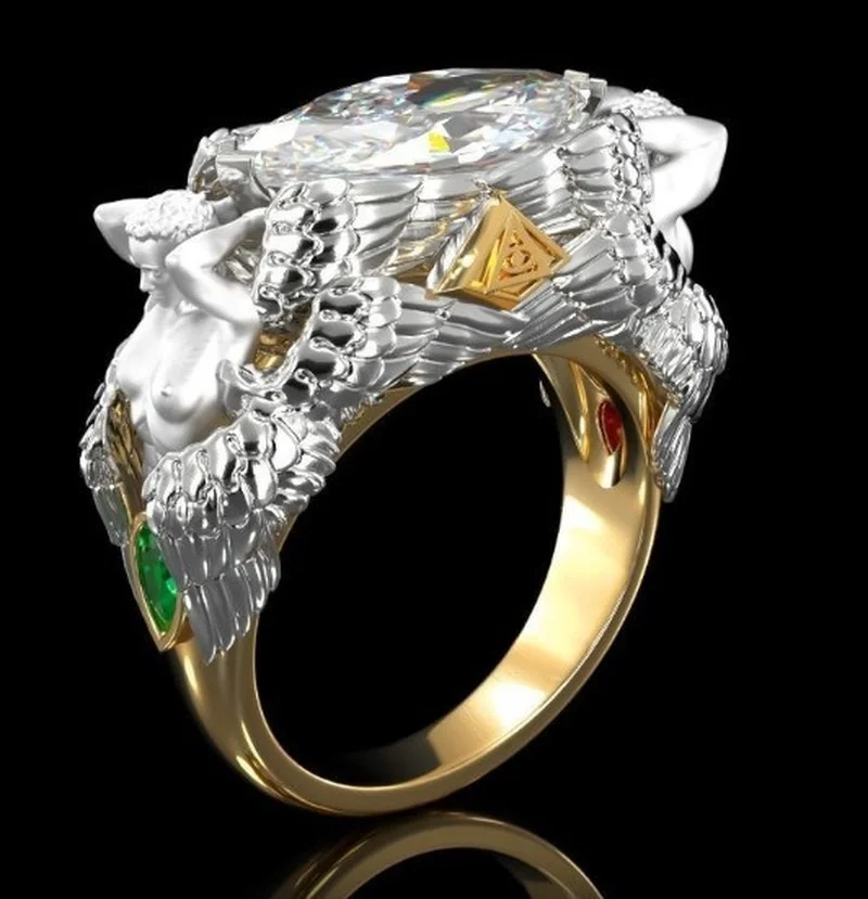 

2023 Trend Jewelry Fashion Shining Zircon Double Color Mermaid Women Rings Engagement Wedding Ring Female Ring Bijouterie Female