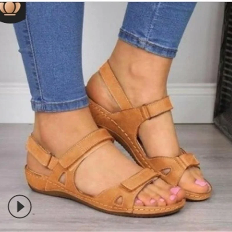 

Сандалии в римском стиле большого размера 43, летние дышащие сандалии на толстой подошве с открытым носком и застежкой-липучкой, удобные сан...