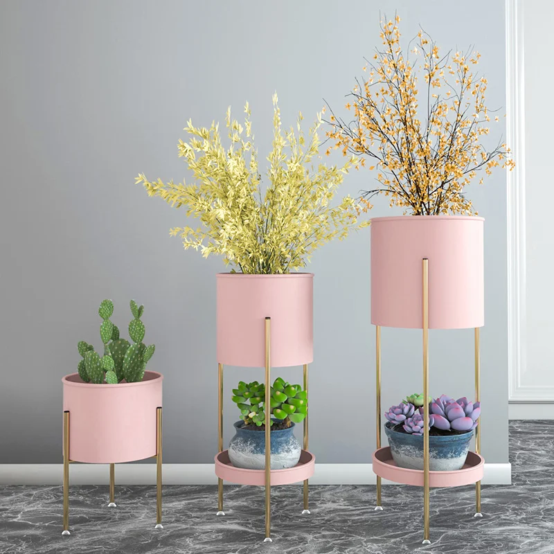 

Nordic light luxury metal living room plant stand fashion floor type balcony flower rack modern simple green rose storage shelf