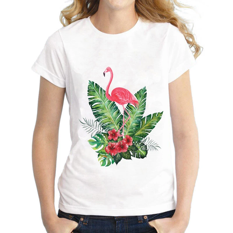 S xl размера плюс футболки с Фламинго женские летние Kawaii Топы коротким рукавом