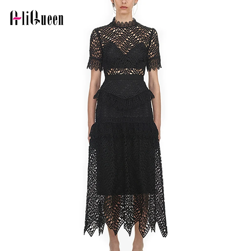 Женское вечернее платье Автопортрет элегантное черное ажурное кружевное