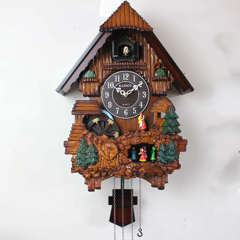 Деревянные часы с кукушкой бесшумные большие настенные контролем освещения для