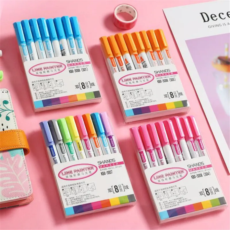 Двусторонняя контурная ручка 8 шт./компл. Блестящий цветной флуоресцентный