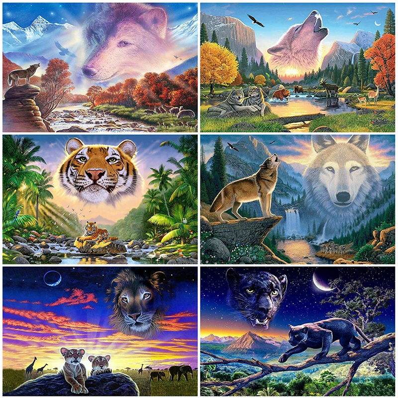 

Diy 5d Full Diamond Animal Landscape Painting Diamond Painting Tiger Wolf Cross Stitch Embroidery New Handmade Home Hobby Gift