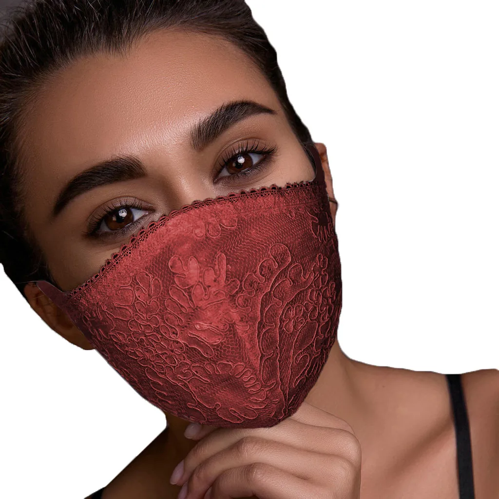 Мода для взрослых из изысканного кружева цветы Моющиеся Многоразовые маска лица
