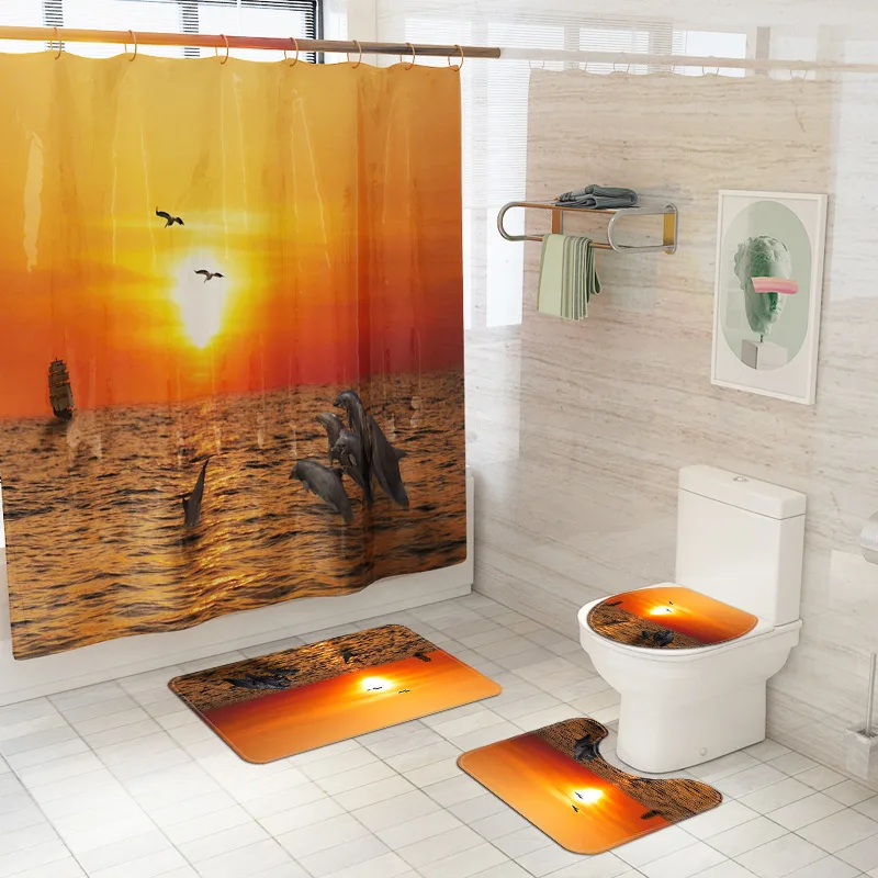 

4PCS Bathroom Carpet and Shower Curtain Mat Bathroom Mat Set Anti Slip Mat for Bathroom Microfiber Foot Mat