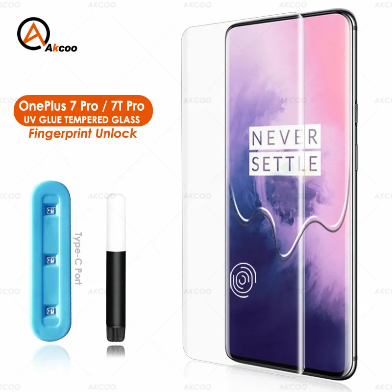 Akcoo для OnePlus 7 Pro защитная пленка на весь экран клей 7t UV стеклянная Сенсорное