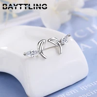 bayttling silver color mini leaf zircon stud earrings women fashion earrings gift jewelry