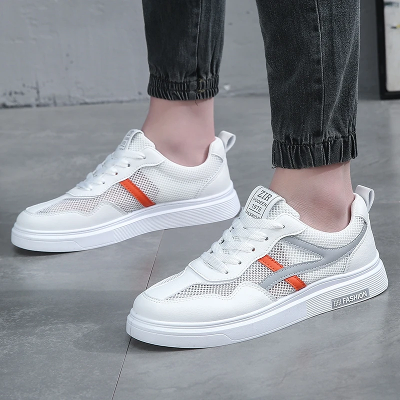 

New 2021 White Male Sneakers Boys Mesh Casual Flat Shoes Summer Breathable Tennis Vulcanized Men Shoe Runway Men's Summer Shoes