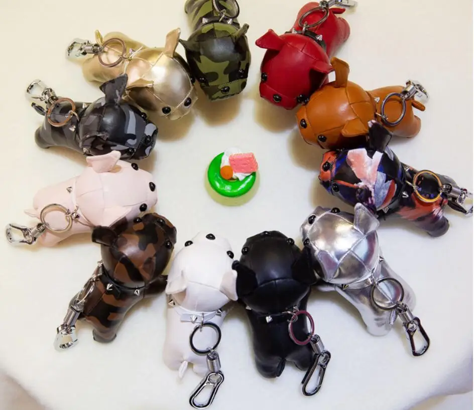 New bulldog bag pendant pu leather stereo doll keychain creative jewelry accessories | Украшения и аксессуары