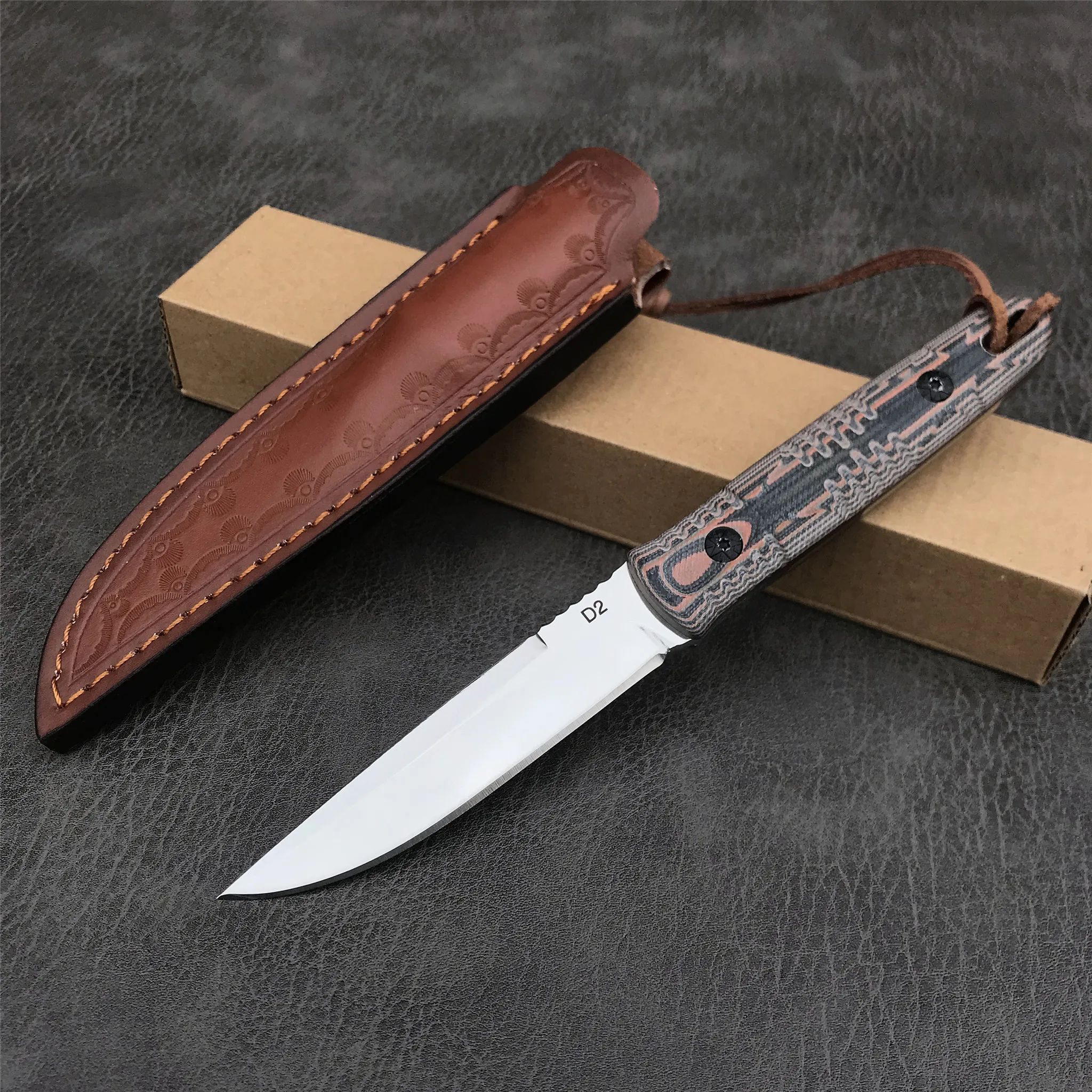 

Fixed Blade Knife D2 Steel Stright Military Combat Outdoor Camping Hunting Survival Tactical Utility Mini EDC Tool Knives Leathe
