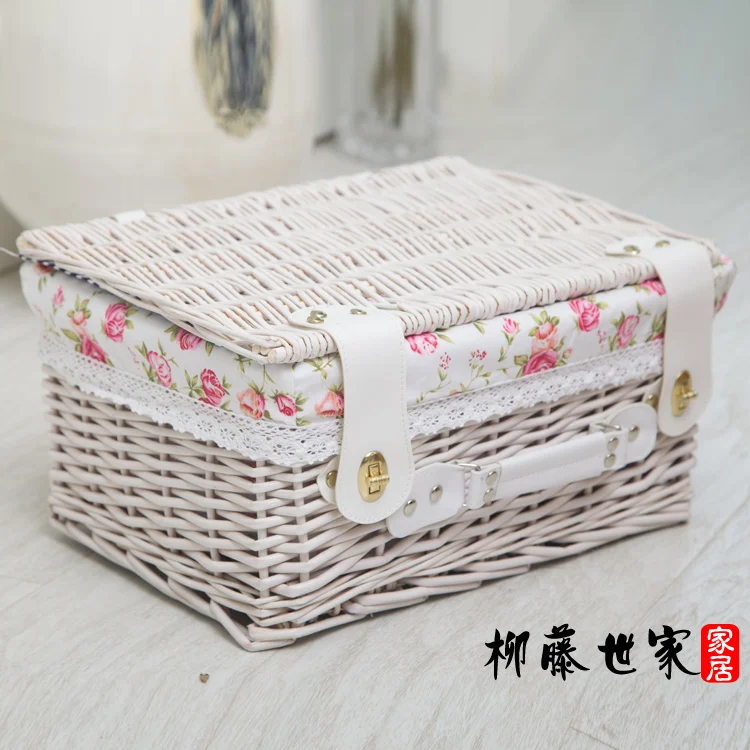 Ивовая семейная корзина для хранения покрытая ротангом большая игрушечная