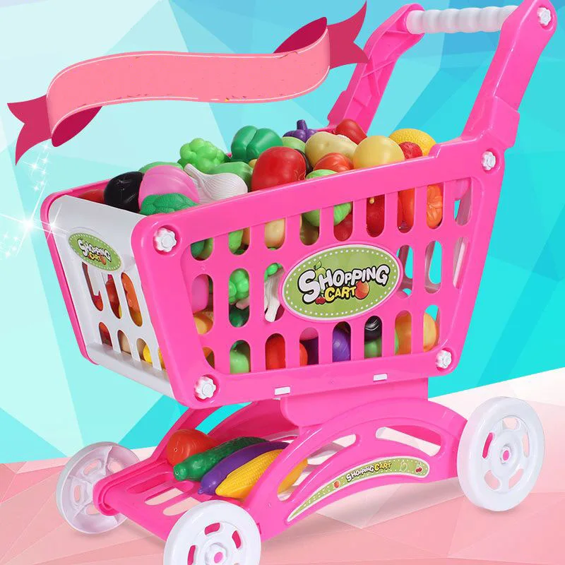 Розовый тележка корзина вагонетки супермаркета пуш-ап автомобиль для игрушек