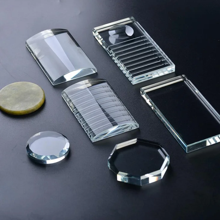 

50pcs Eyelash Pallet Crystal Glass U Curved/Straight Stand Pad False Eyelashes Holder Transparent Glue Tray