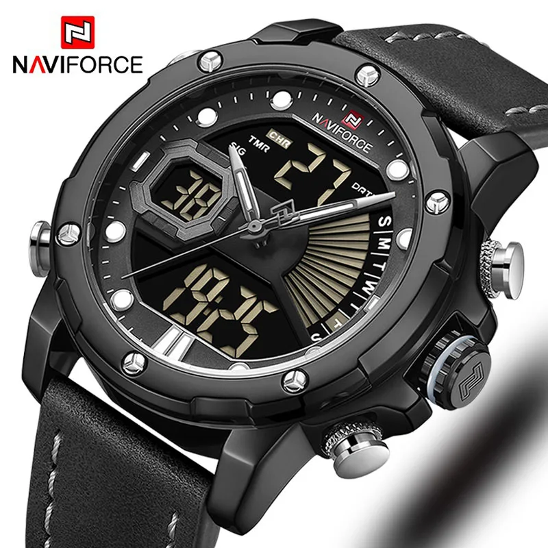 Black Black Black Naviforce аналоговые цифровые часы мужские мужские часы светодиодные цифровые мужские часы спортивные 30 м водонепроницаемые Модные наручные часы Мужские часы - Цвет: Black Black Black