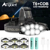 anjoet 8 led usb rechargeable headlight headlamp 2t65q51cob led head lamp flashlight torch head light lantern 18650 battery