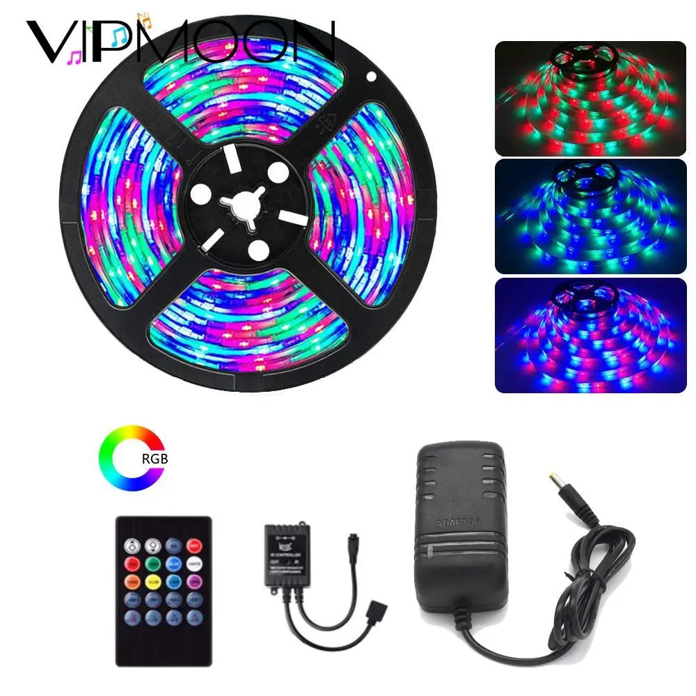 

5M LED Strip Music Sync RGB 2835 SMD LED Light Strip Non-Waterproof 12V Sound Sensor LED Tape + Power Adapter + Music Controller