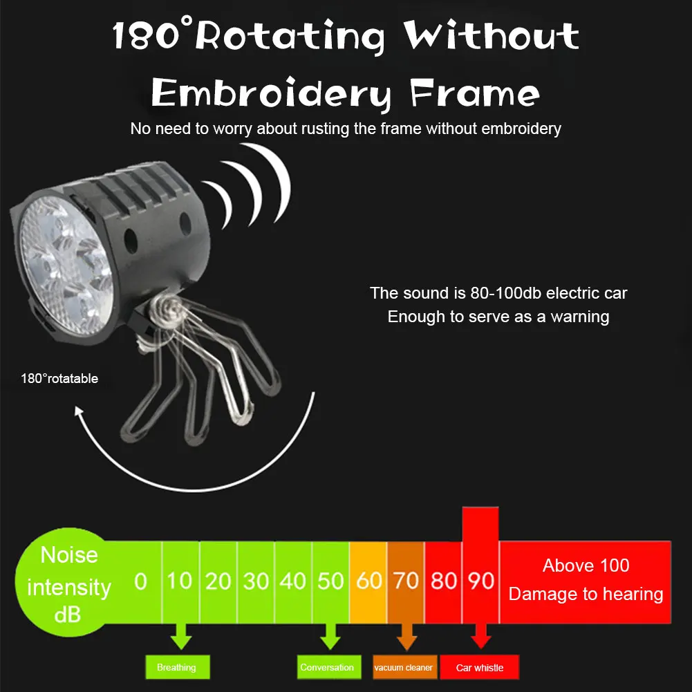 

12W Super Bright 2-In-1 Electric Bicycle LED Headlight With 120db Horn 180 Rotated IP54 Waterproof 150m Illumination Distance