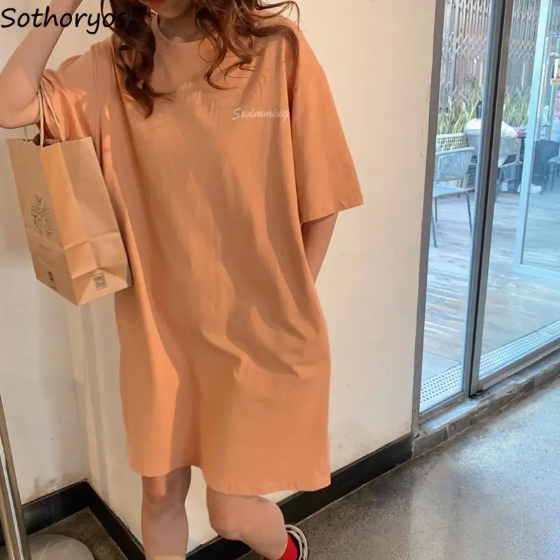 

Nightgowns Women Students Leisure Loose Side-slit Lovely Korean Style Sleepwear Fashion O-neck Outwear Pockets Cozy Ins Homewear