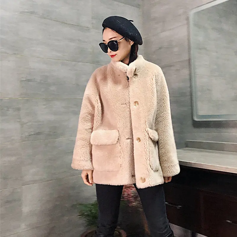 Женская куртка из натуральной овчины модное пальто шерсти Толстая теплая