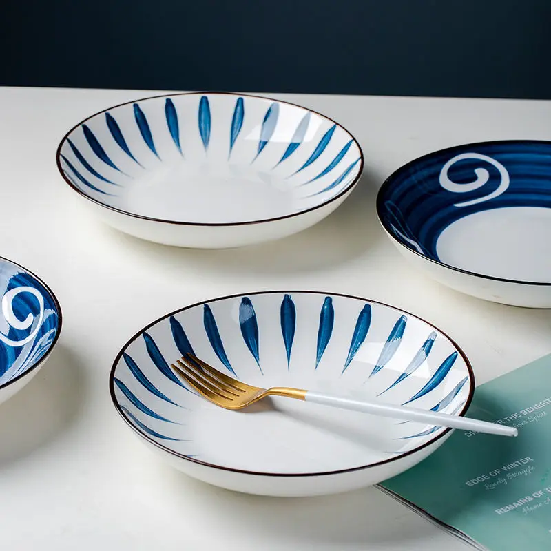 

Ceramic Dinner Plates And Bowls Blue Dishes Creative Japanese Retro Kiln Changed Tableware Dinnerware Set Plate Platos De Cena