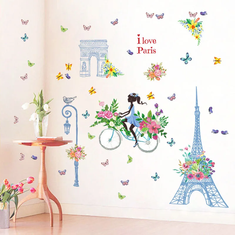 I Love Paris Blue Tower Rider Girl большая настенная наклейка s домашний Декор Гостиная Наклейка