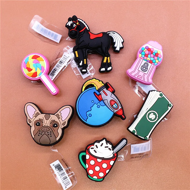 Novel PVC Shoe Charms Accessories Banknote Candy Horse Bulldog Shoe Buckle Decorations fit Croc JIBZ Kids X-mas Party Gifts U255