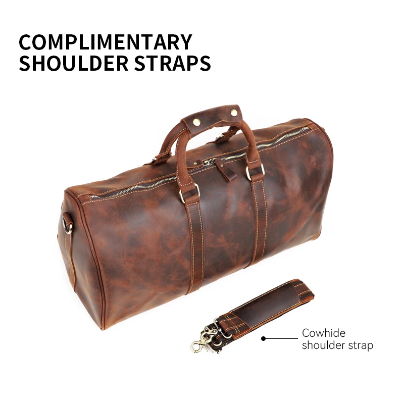 Vintage Crazy Horse Leather Travel Bag Genuine Leather Men Women Carry Hand Luggage Bag Big Capacity Weekend Travel Shoulder Bag