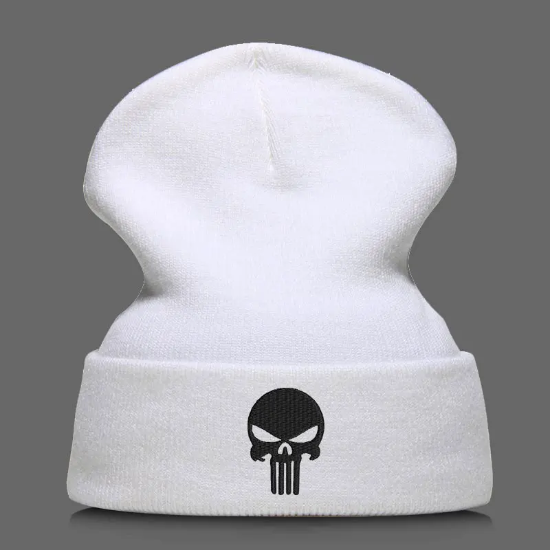 Beanie шляпа Skullie шапка, вязаная шапка-носок Зимняя Вышивка в стиле панк Для мужчин Для женщин для мальчиков и девочек подростков уличных танцев череп Skelton черный, белый, серый