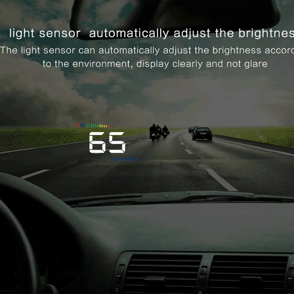 

Head Display Car HUD Speedmeter Over Reminder Fatigue Driving Warnning Windshield Project (Black)