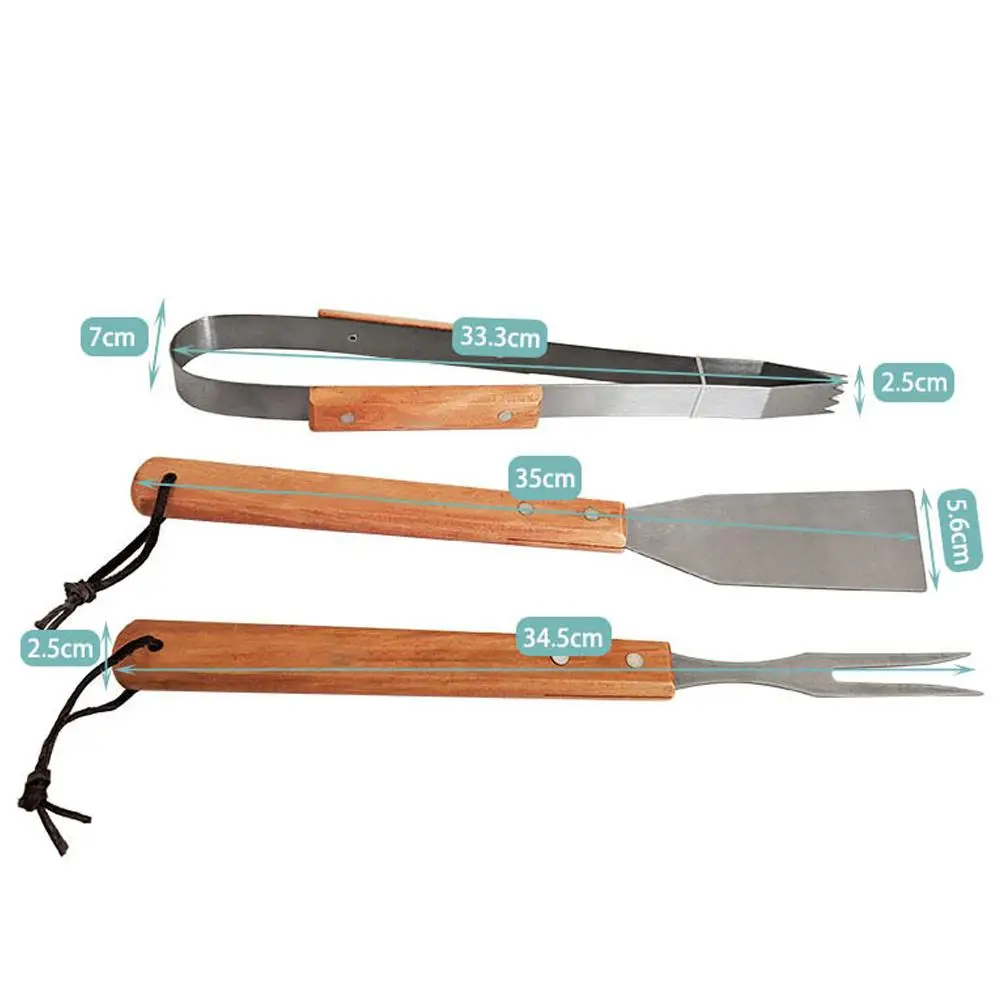 

3-piece BBQ Tool Set Heavy Duty Thicker Utensils Kit Professional Grade Barbecue Accessories For Outdoor Camping Cooking