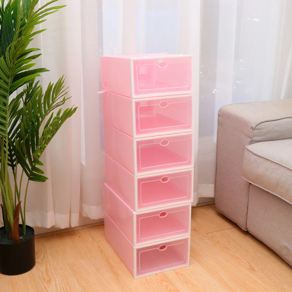 

6PCS Thicken Shoes Box Transparent Stackable Shoes Storage Box Shoe Container (Box with White Frame for Men)