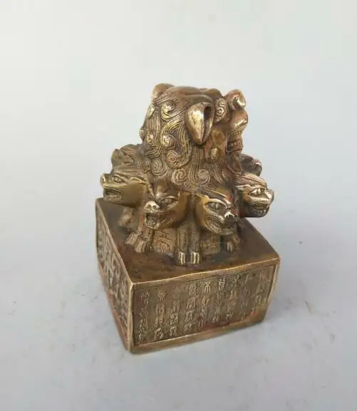 Китайская Чистая латунь девять голова льва императорская Нефритовая печать | Дом