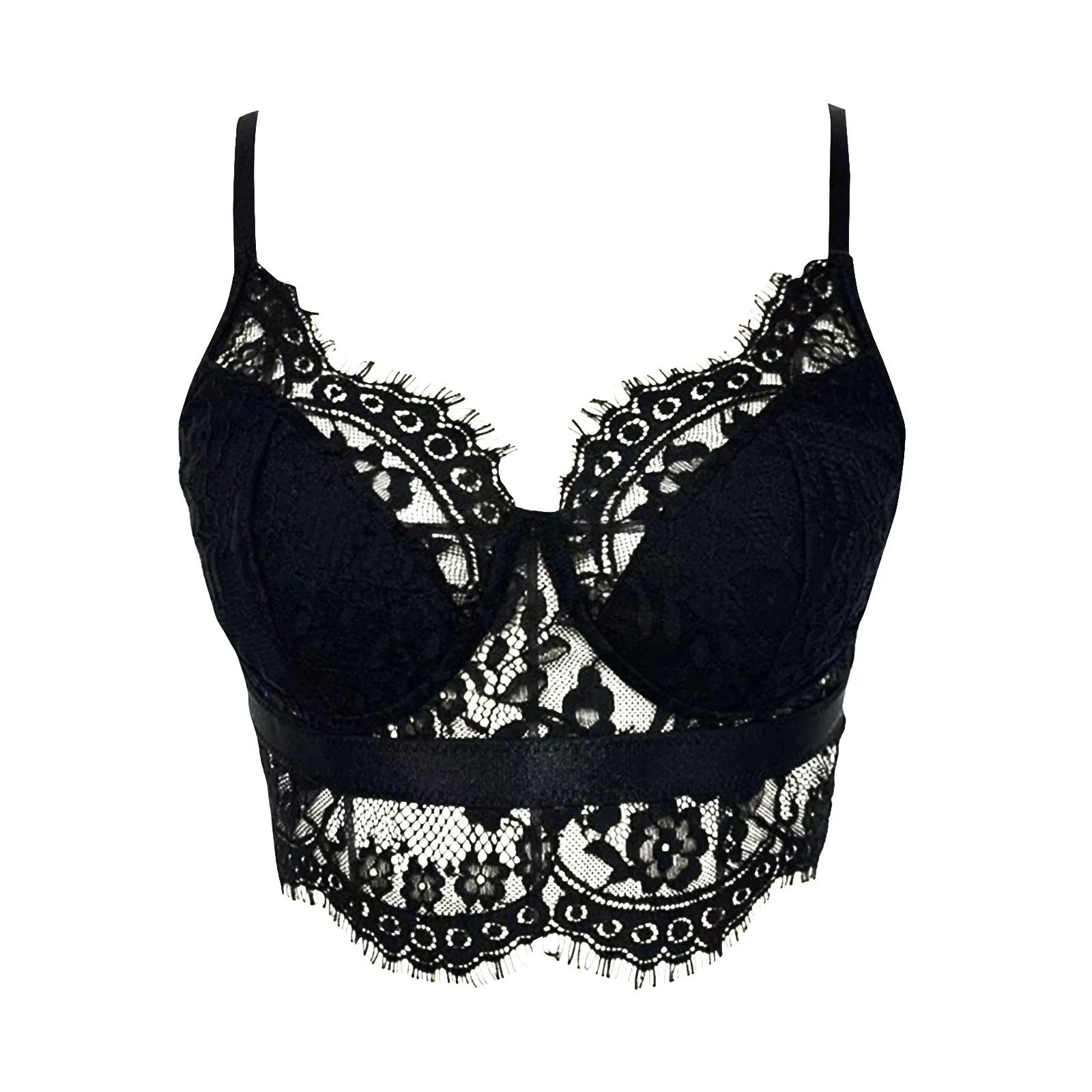 Женский сексуальный кружевной Цветочный Бюстгальтер с эффектом пуш ап черный