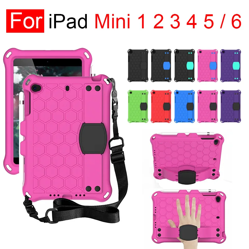 

For Apple iPad Mini 1 2 3 4 5 6 EVA Kids Safe Shockproof Hand Shoulder Strap Stand Case