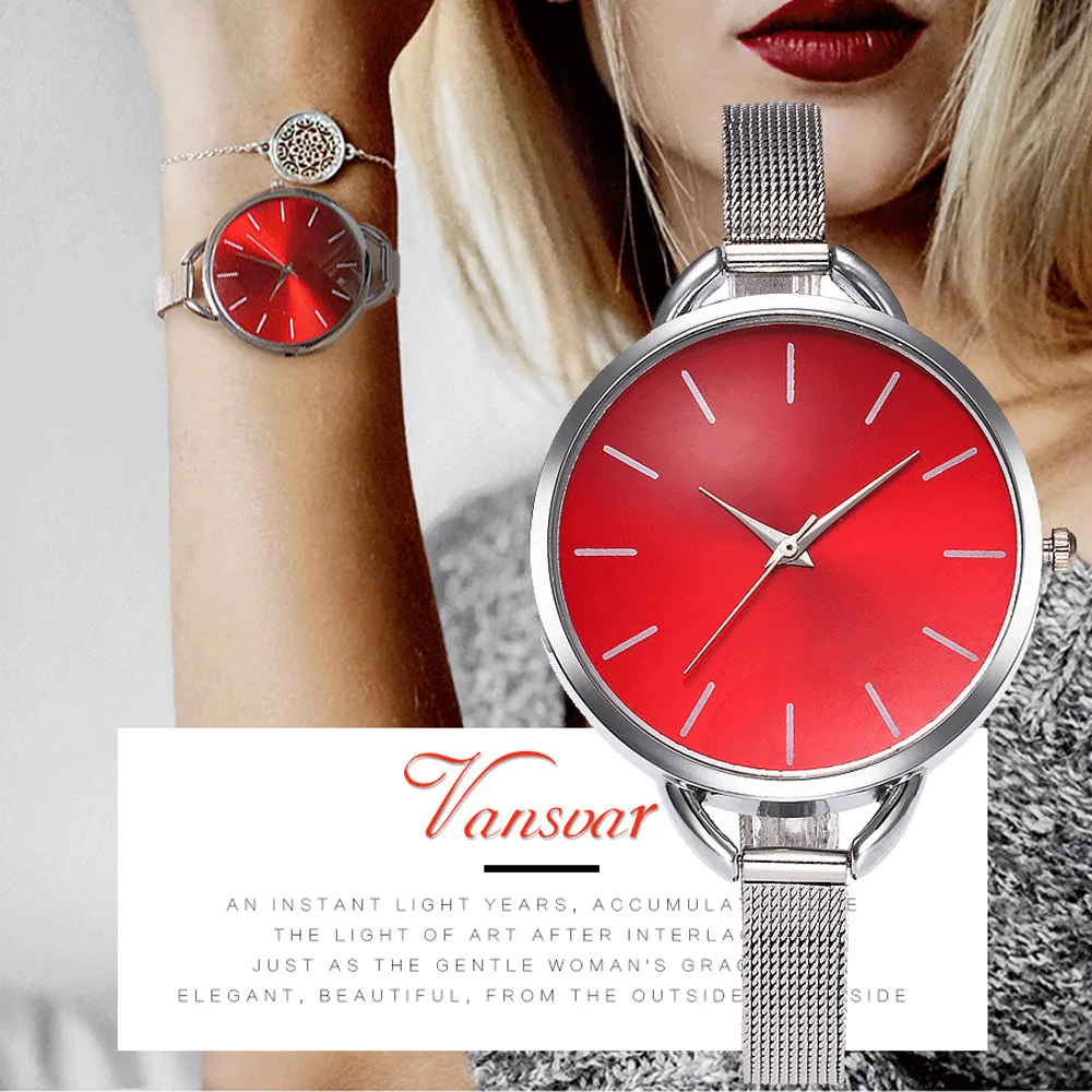 Vansvar модный бренд красочные кварцевые часы из нержавеющей стали циферблат