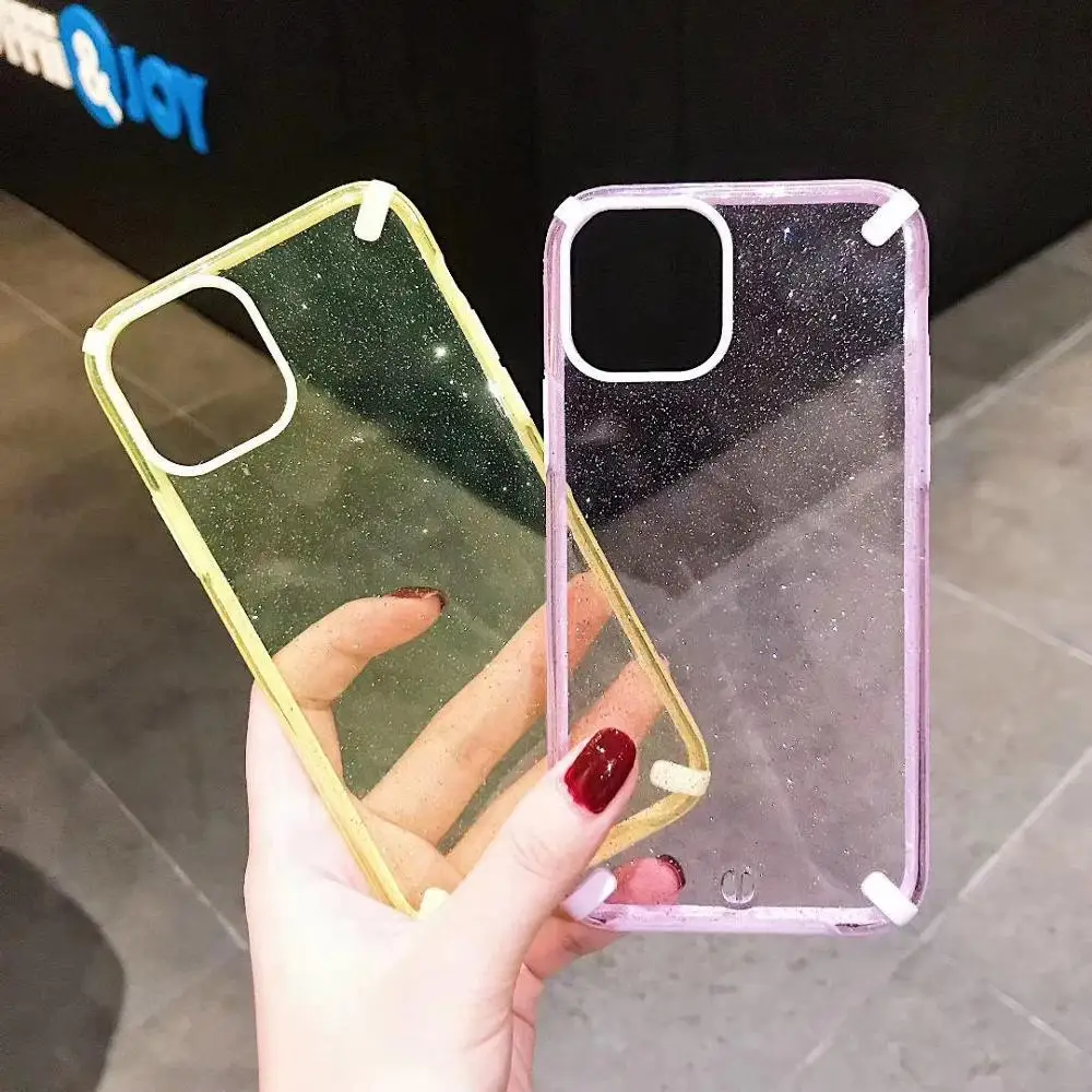 Glitter Transparent Case for iPhone 11 Pro XS Max XR X 6 6S 7 8 Plus Soft TPU Solid Color Shockproof Bumper Clear Back Cases | Мобильные