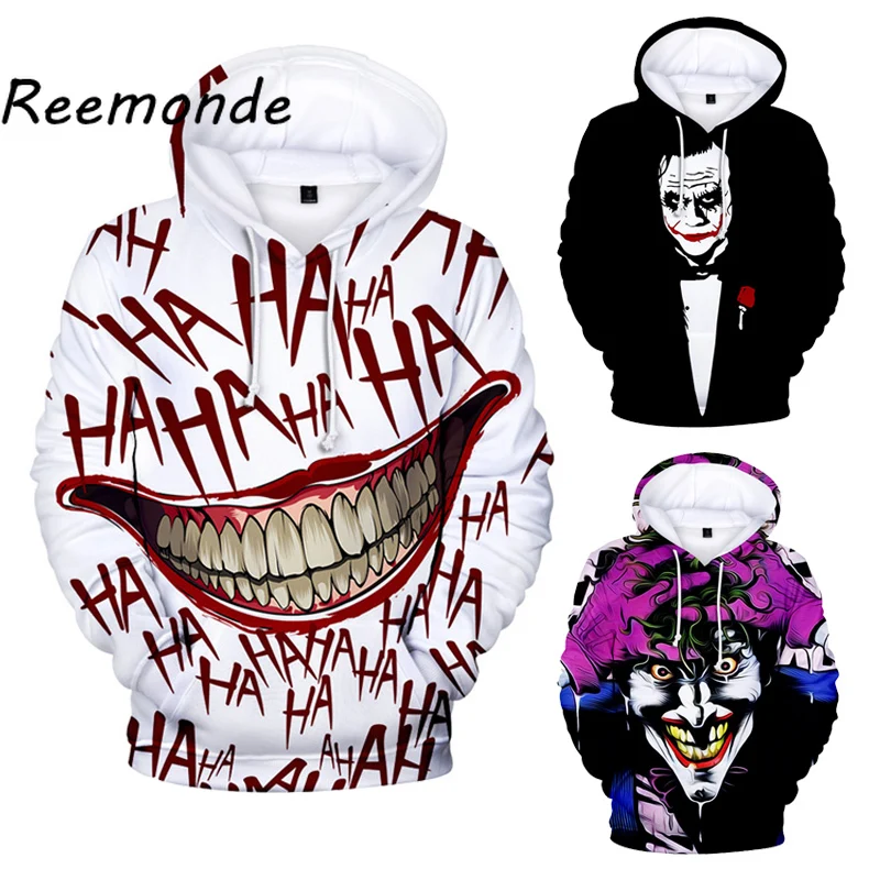 

Hot sale Joker Costume Hoodies Sweatshirts Autumn Mens Long Sleeve Print Harajuku Hooded Sweatshirts Pullover Clown Coat