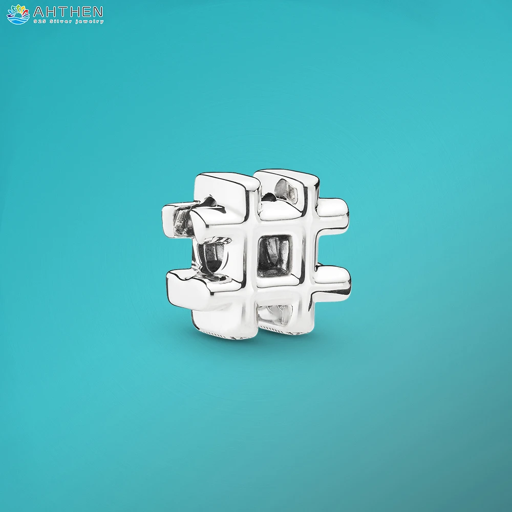 

Ahthen 925 Sterling Silver Bead Hashtag Symbol Charms fit Original Pandora Bracelets for Women Jewelry Making Girl Birthday Gift