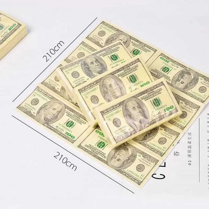 

10 Pcs/Set Paper Napkins Thick 3 Layers Creative Dollars Money Printed Toilet Bath Pocket Tissue Paper Party Supplies