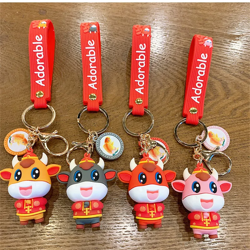 

Cartoon 2020 Year of The Ox Keychains Doll Silicone Keychain Car Accessories Key Chains Bag Pendant Keyring New Gift Hot Sale