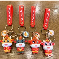 cartoon 2020 year of the ox keychains doll silicone keychain car accessories key chains bag pendant keyring new gift hot sale