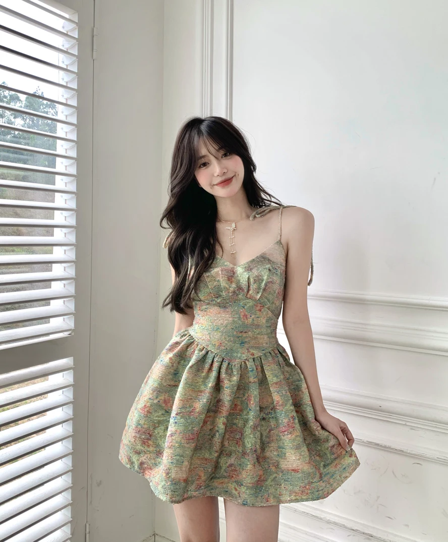 

Летнее женское Короткое мини сексуальное платье с принтом на бретельках с открытой спиной для вечерние YOU274