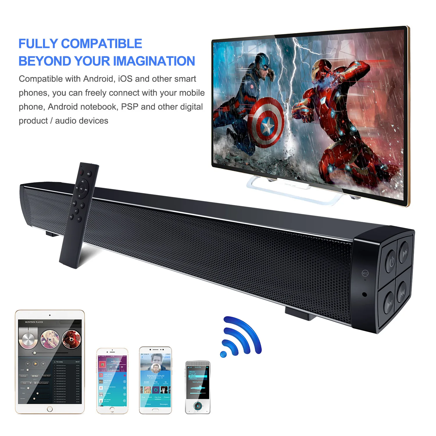 Звуковая панель для ПК 20 Вт 2 0 каналов проводная и беспроводная перезаряжаемая