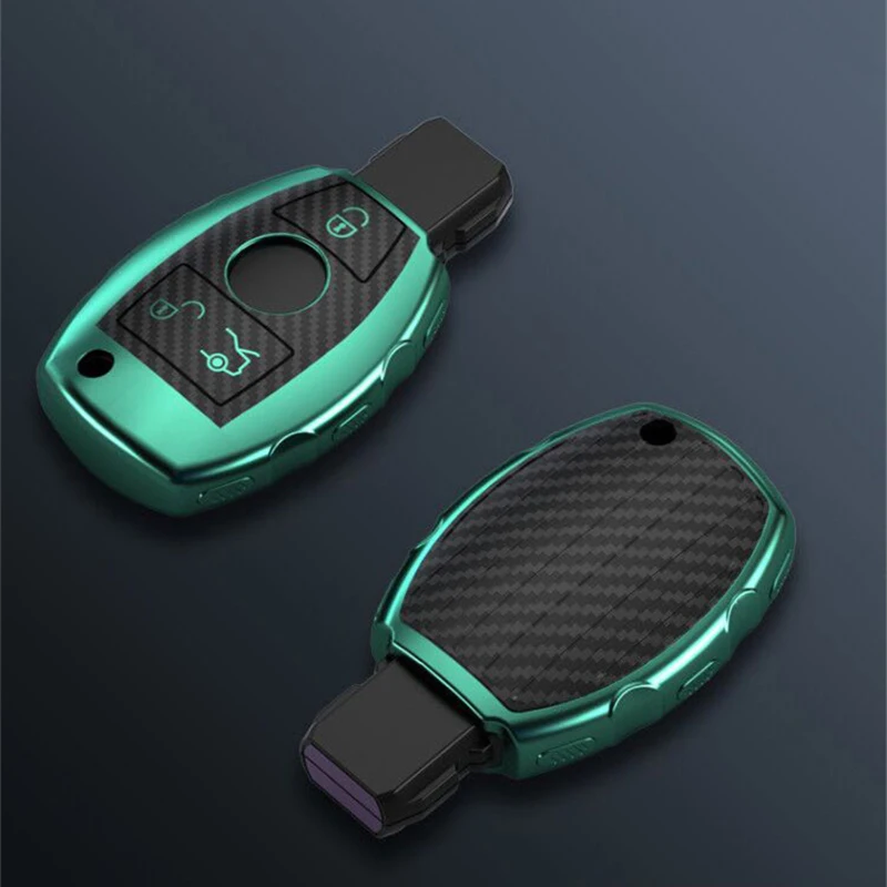

New Plating TPU Carbon fiber pattern Car Key Case Cover For Mercedes Benz A B C E Class W205 W212 A B S GLC GLA GLK Accessories