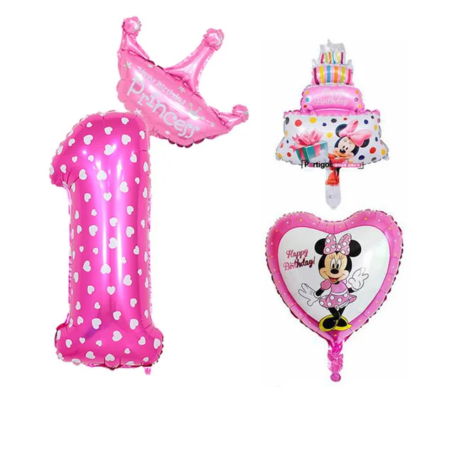 4pcs Pink number 1 112 см Микки Минни Маус мультяшный воздушный шар из фольги на день рождения шар на день рождения украшения для вечеринки Подарки для детей - Цвет: 4pcs Pink number 1