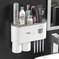 bathroom storage accessories organizer electric toothbrush holder stand automatic toothbrush toothpaste dispenser squeezer shelf