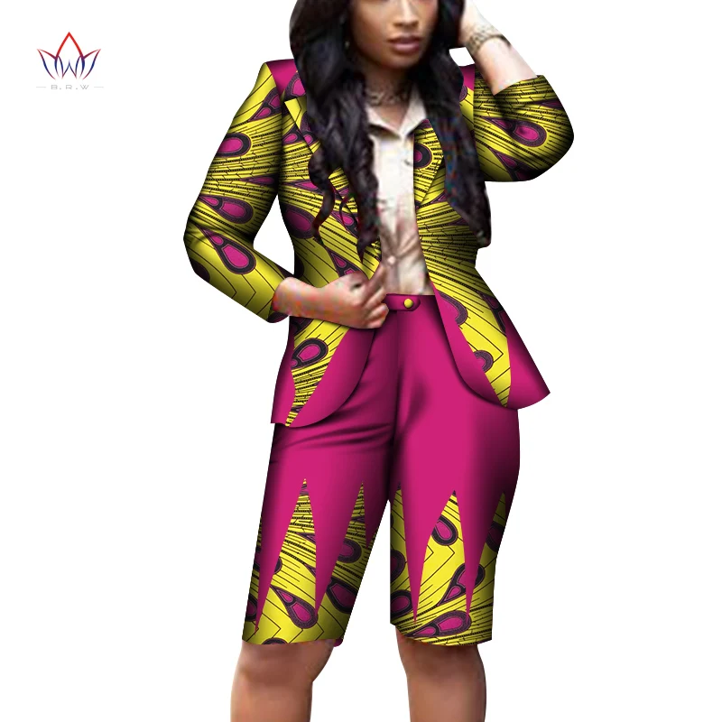

Summer African Clothes Pus Size Clothing For Women 2 Pcs Wax Top And shorts Women blazer Suits African ladies Clothing WY8152