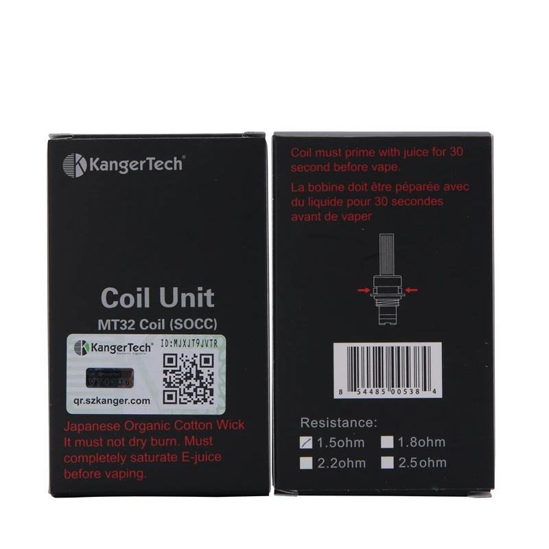 10 шт./лот Kanger SOCC Single Organic Cotton MT32 Coil 1.5ohm/1.8ohm/2.2ohm/2.5ohm подходит для атомайзера Evod Protank 2